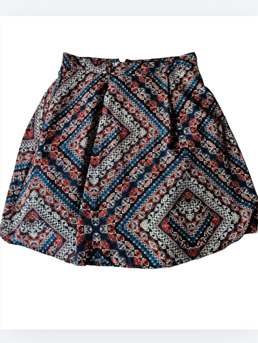Women's Printed A-Line Skirt in Blue/Teal, Red & White | XS
